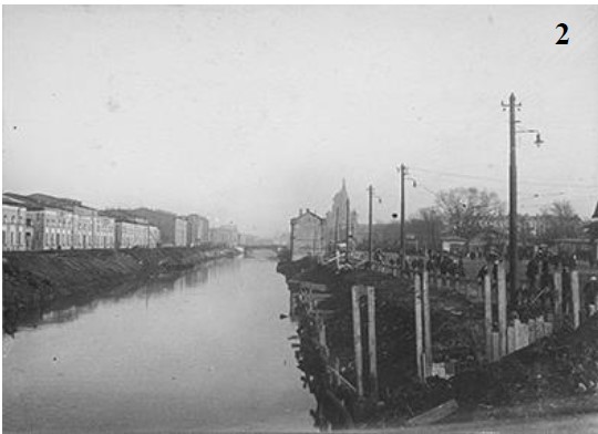 Измайловские провиантские магазины в панораме Обводного канала. 1926 год;